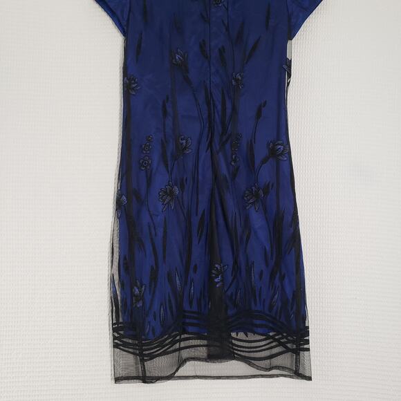 Vintage Virgo II Cocktail Dress Womens 6 Blue Velvet Burnout Sheer Goth Fairy - Picture 13 of 16